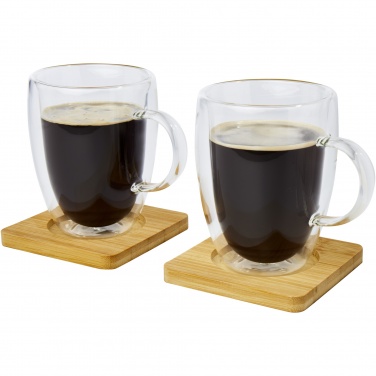 Logotrade Werbeartikel das Foto: Manti 2-teiliger 350 ml doppelwandiger Glasbecher mit Bambusuntersetzer 