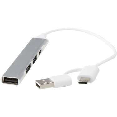 Logotrade Werbegeschenke das Foto: Alkaid 4 Port Hub aus recyceltem Aluminium mit USB-A- und Typ-C-Anschlüssen und zwei Eingängen