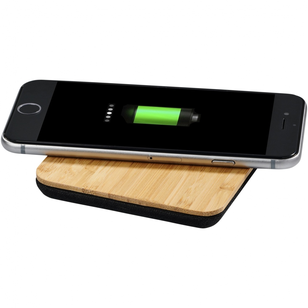 Logotrade advertising products photo of: Leaf 5W bamboo and fabric wireless charging pad