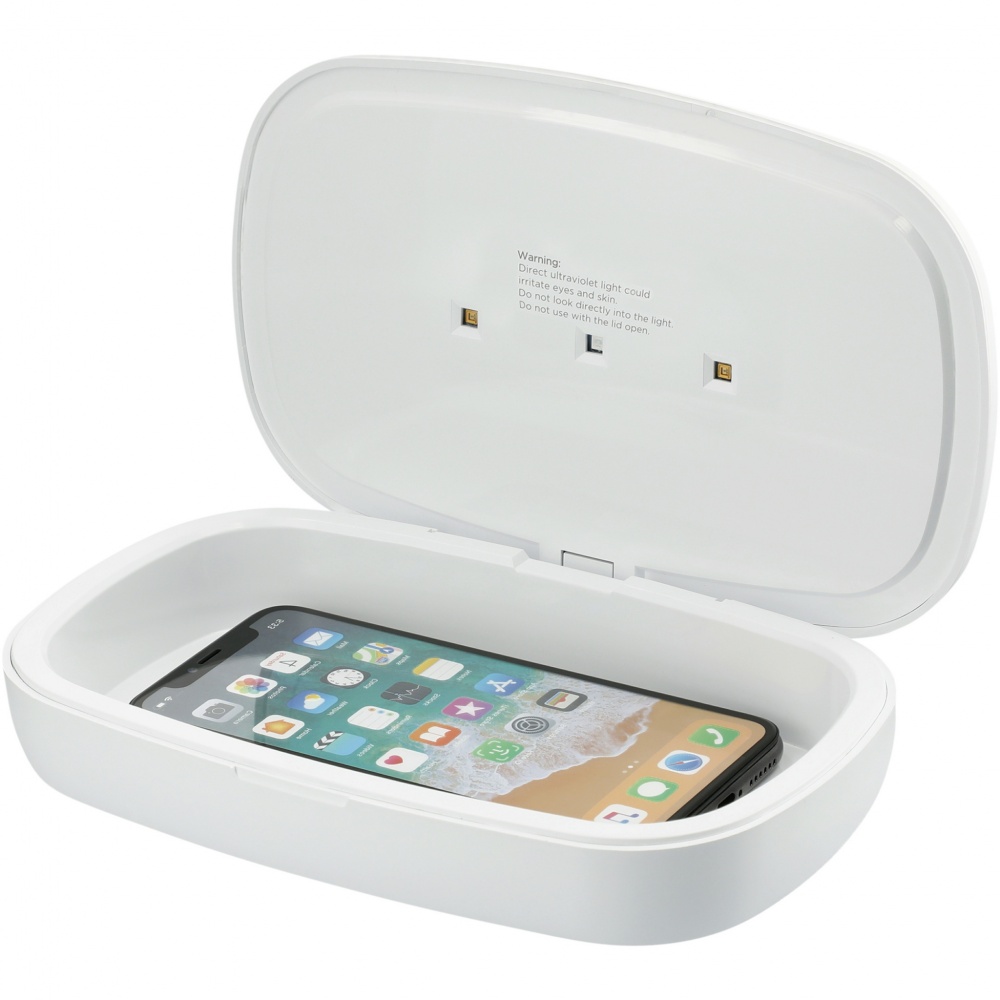 Logotrade promotional gift picture of: Capsule UV smartphone sanitizer with 5W wireless charging pad