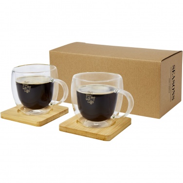 Logotrade promotional merchandise image of: Manti 2-piece 250 ml double-wall glass cup with bamboo coaster 