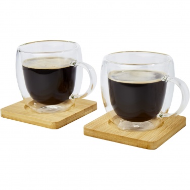 Logotrade corporate gifts photo of: Manti 2-piece 250 ml double-wall glass cup with bamboo coaster 