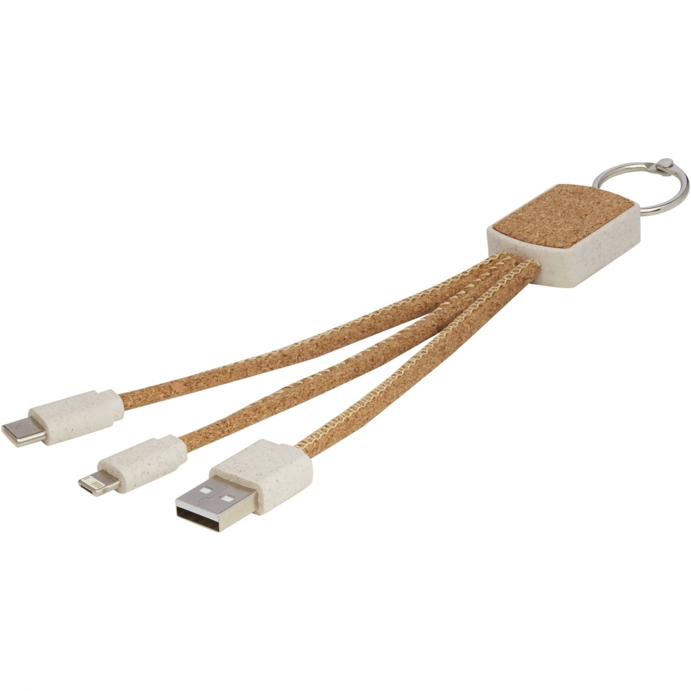 Logo trade promotional products image of: Bates wheat straw and cork 3-in-1 charging cable