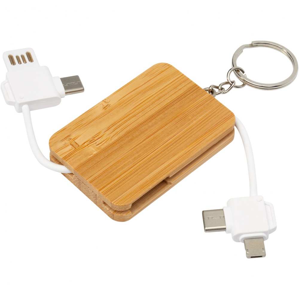 Logotrade corporate gift image of: Reel 6-in-1 retractable bamboo key ring charging cable