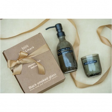 Logotrade business gifts photo of: Wellmark Discovery 200 ml hand soap dispenser and 150 g scented candle set - dark amber fragrance