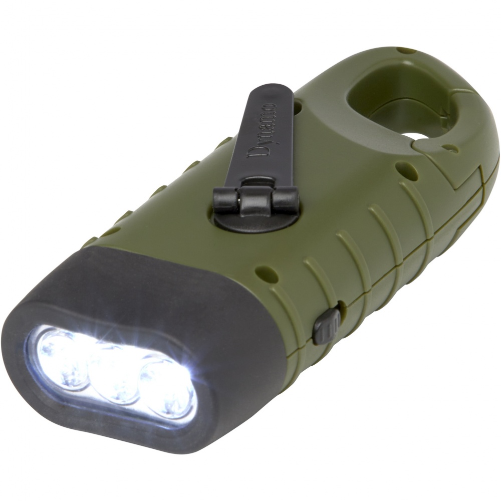 Logotrade promotional merchandise photo of: Helios recycled plastic solar dynamo flashlight with carabiner
