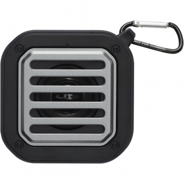 Logo trade business gift photo of: Solo 3W IPX5 RCS recycled plastic solar Bluetooth® speaker with carabiner 