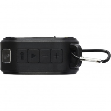 Logo trade advertising product photo of: Solo 3W IPX5 RCS recycled plastic solar Bluetooth® speaker with carabiner 