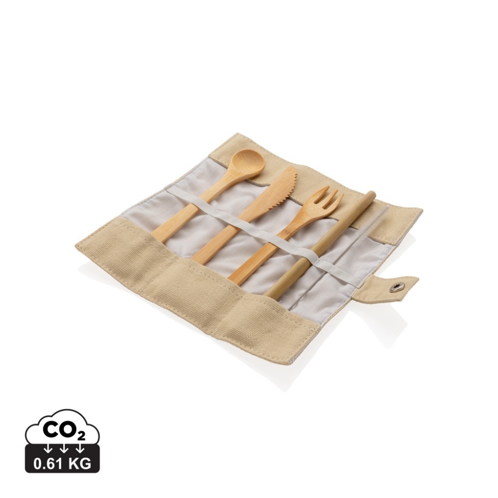Logo trade business gifts image of: Reusable bamboo travel cutlery set