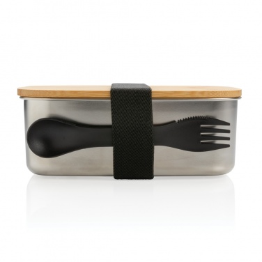 Logotrade business gift image of: Stainless steel lunchbox with bamboo lid and spork