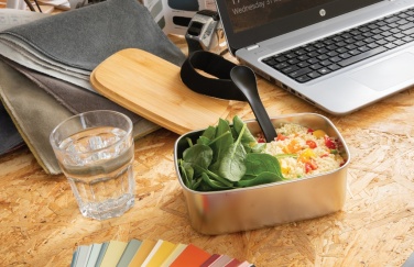 Logotrade corporate gift image of: Stainless steel lunchbox with bamboo lid and spork