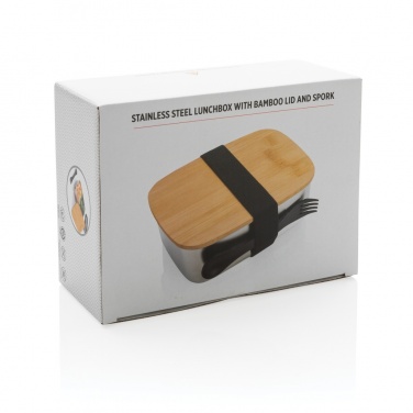 Logotrade corporate gifts photo of: Stainless steel lunchbox with bamboo lid and spork