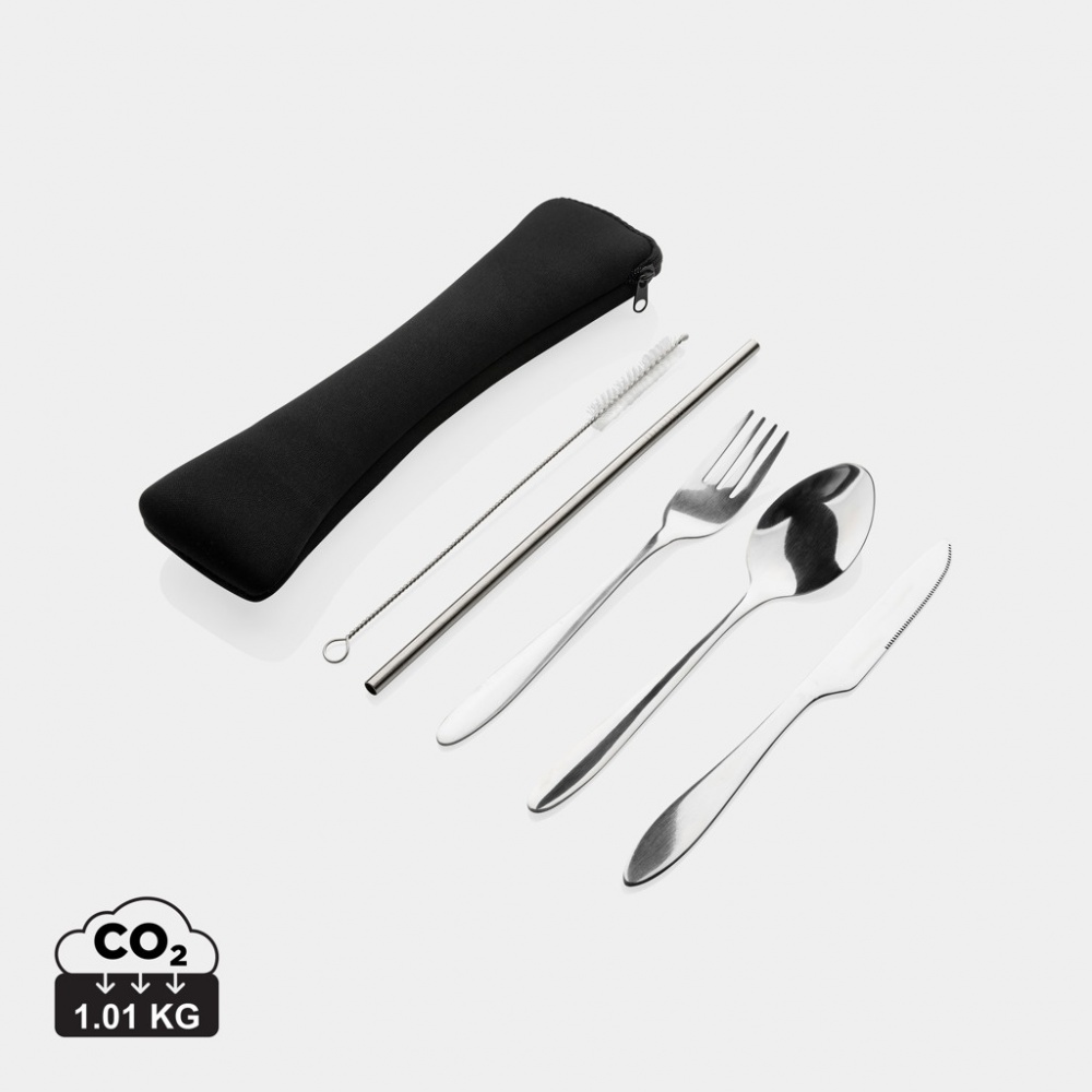 Logo trade business gifts image of: 4 PCS stainless steel re-usable cutlery set