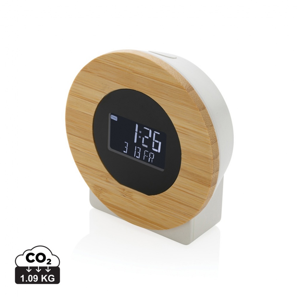 Logotrade promotional item image of: Utah RCS rplastic and bamboo LCD desk clock