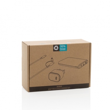 Logo trade promotional giveaways picture of: Surge RCS recyled PET 20W type C 3 pcs charging set