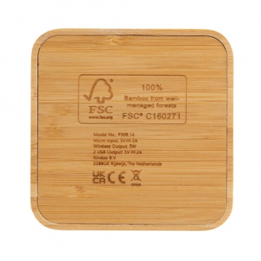 Logo trade promotional giveaways picture of: Bamboo 5W wireless charger with USB