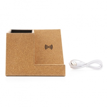 Logo trade promotional giveaway photo of: Cork pen holder and 5W wireless charger