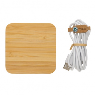 Logo trade business gift photo of: Bamboo 10W wireless charger with USB