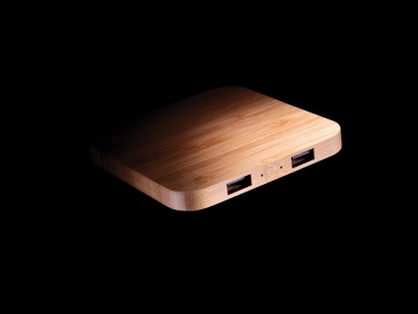Logo trade corporate gift photo of: Bamboo 10W wireless charger with USB