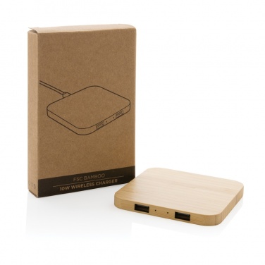 Logotrade promotional gift picture of: Bamboo 10W wireless charger with USB