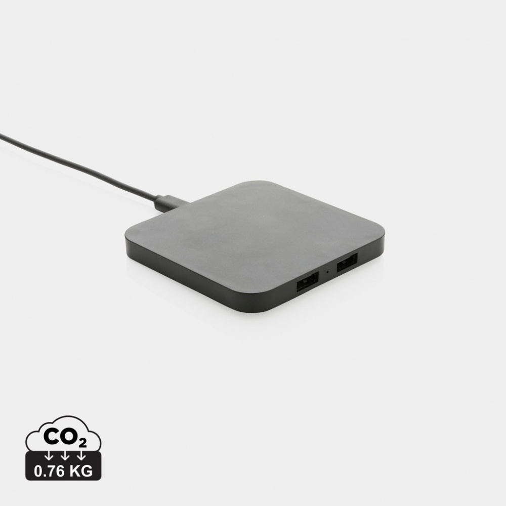 Logo trade promotional merchandise picture of: RCS recycled plastic 10W Wireless charger with USB Ports