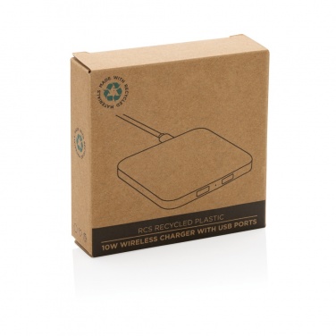 Logo trade business gifts image of: RCS recycled plastic 10W Wireless charger with USB Ports
