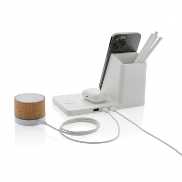 Logo trade advertising products image of: Ontario recycled plastic & bamboo 3-in-1 wireless charger