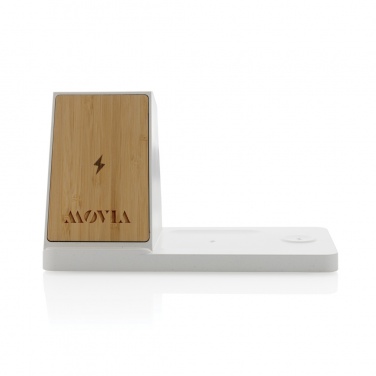 Logo trade promotional gift photo of: Ontario recycled plastic & bamboo 3-in-1 wireless charger