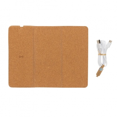Logo trade business gifts image of: 10W wireless charging cork mousepad and stand