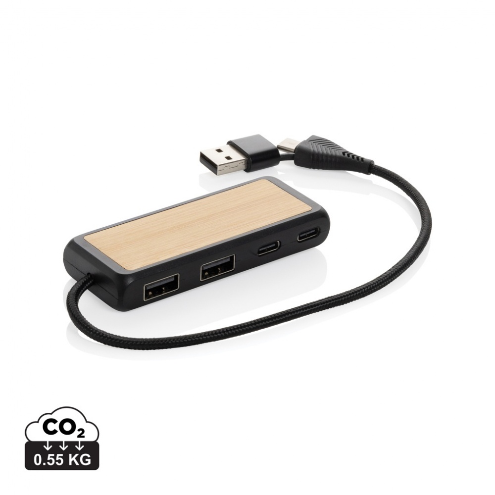 Logo trade corporate gifts image of: Link RCS recycled plastic and bamboo dual Input USB hub