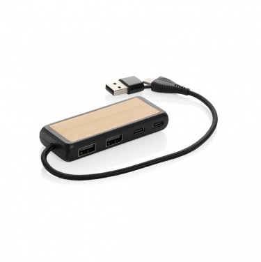 Logotrade promotional item image of: Link RCS recycled plastic and bamboo dual Input USB hub