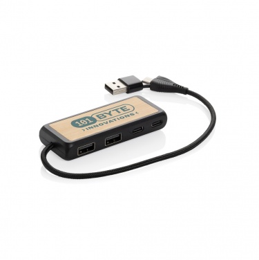 Logo trade promotional merchandise photo of: Link RCS recycled plastic and bamboo dual Input USB hub