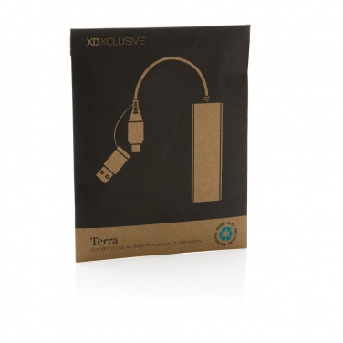 Logo trade promotional items image of: Terra RCS recycled aluminium hub with 3 USB ports