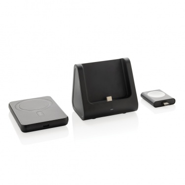 Logo trade business gifts image of: Powerbase RCS recycled plastic 3 in 1 charger with powerbank