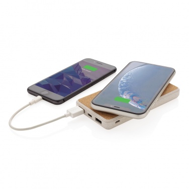 Logo trade promotional gifts image of: Cork and Wheat Straw 8.000 mAh 5W wireless powerbank