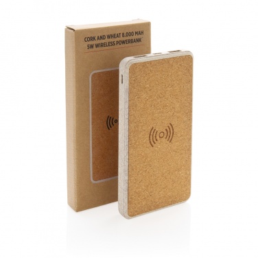 Logotrade promotional product image of: Cork and Wheat Straw 8.000 mAh 5W wireless powerbank