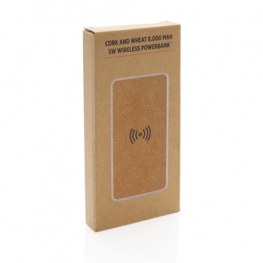 Logo trade promotional giveaways image of: Cork and Wheat Straw 8.000 mAh 5W wireless powerbank