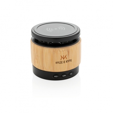 Logo trade corporate gift photo of: Bamboo wireless charger speaker