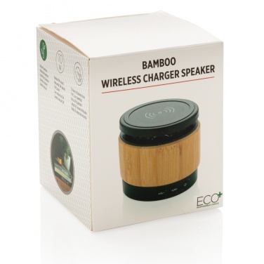 Logo trade promotional gifts image of: Bamboo wireless charger speaker
