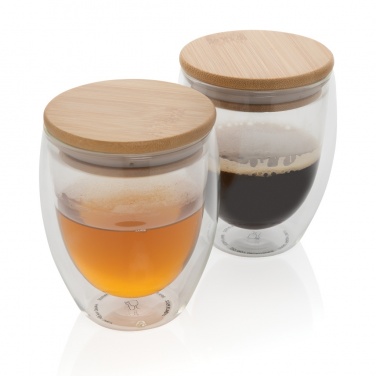 Logo trade advertising products picture of: Double wall borosilicate glass with bamboo lid 250ml 2pc set