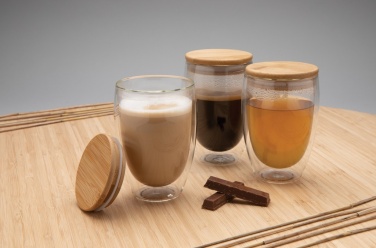 Logo trade business gift photo of: Double wall borosilicate glass with bamboo lid 350ml