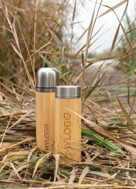 Logo trade business gifts image of: Bamboo vacuum travel flask