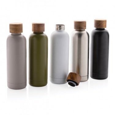 Logo trade promotional merchandise picture of: Wood RCS certified recycled stainless steel vacuum bottle