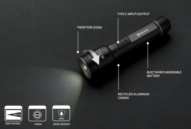 Logotrade promotional items photo of: RCS recycled aluminum USB-rechargeable heavy duty torch