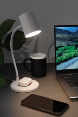 Logo trade promotional merchandise photo of: Zenara RCS recycled plastic and cork 15W wireless desk lamp