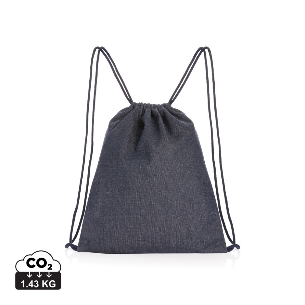 Logo trade business gifts image of: Impact AWARE™ recycled denim drawstring backpack