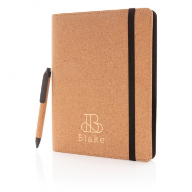 Logo trade promotional gift photo of: Deluxe cork portfolio A5 with pen