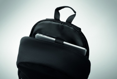 Logo trade business gifts image of: A 15-inch laptop backpack made of recycled pre-consumer cotton and recycled polyester with customizable printing.