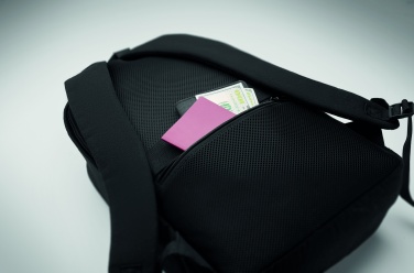 Logotrade promotional product picture of: A 15-inch laptop backpack made of recycled pre-consumer cotton and recycled polyester with customizable printing.