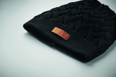 Logo trade promotional giveaways image of: Cable knit beanie in RPET